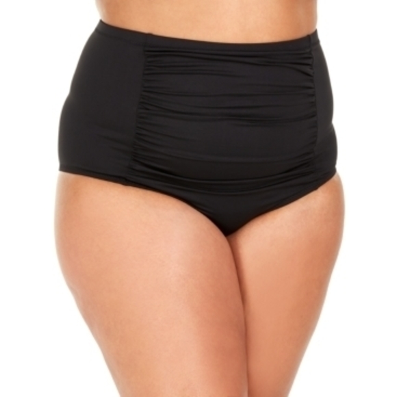 Becca ETC BLACK Plus Size Solid Color Code Shirred Front Swim Bottom, US 3X - Picture 1 of 1
